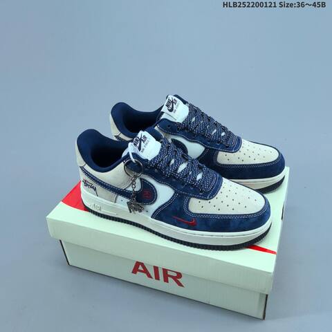 Nike Air Force 1 07 LV8 White Navy Blue Grey Red EU 36-45 Sneaker - Unisex (BS-61855)
