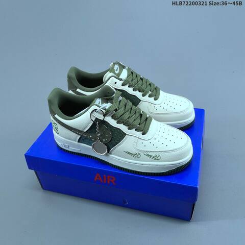 Nike Air Force 1 07 LV8 SY1388-035 Off White Dark Olive Green White EU 36-45 Skate Shoe - Unisex (BS-61223)