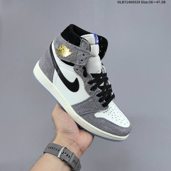 Nike Air Jordan 1 Retro High gray/white/black with gold accents 36-47.5 basketball