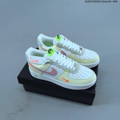 Nike Air Force 1 07 White Beige Grey Orange Neon Green Wheat Tan Gum EU 36 45 Sneaker EU 36-45 - Unisex (BS-60399)