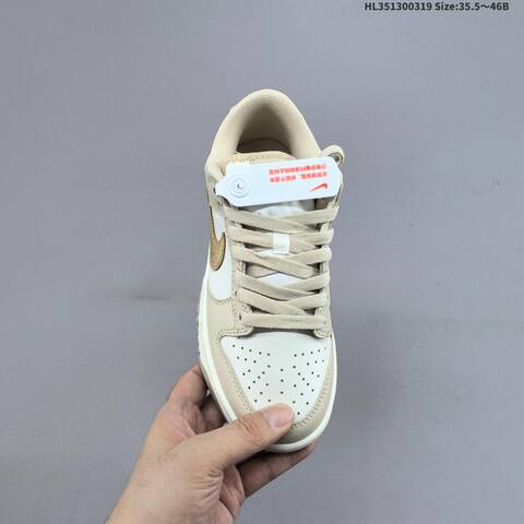 Nike Dunk Low Gold Swoosh Sail Beige Gold White EU 35 5-46 Skate Shoe - Unisex (BS-61250)