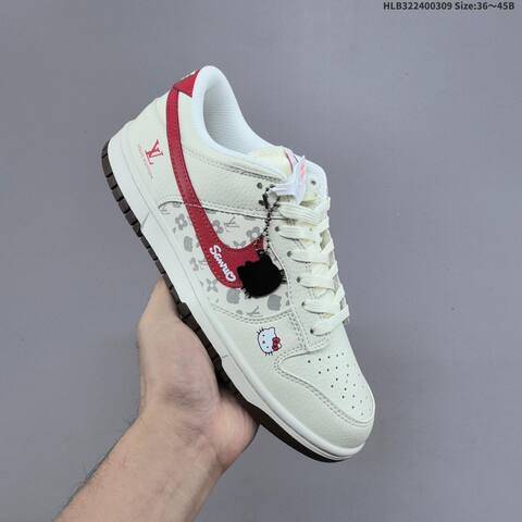 Nike SB Dunk Low Retro DIY Hello Kitty Louis Vuitton Beige Red White Grey Brown EU 36-45 Skate Shoe - Unisex (BS-61408)