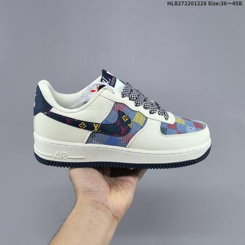 Nike Air Force 1 07 LV8 Off White Navy Blue Multicolor EU 36-45 Sneaker - Unisex (BS-62365)