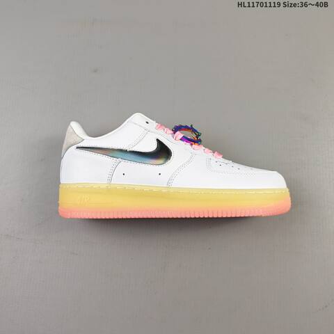 Nike Air Force 1 07 White Pink Yellow Iridescent EU 36-40 Sneaker - Unisex (BS-63435)