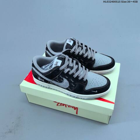 Nike Dunk SB Low Stussy Black Grey White Red EU 36-45 Skate Shoe - Unisex (BS-60323)