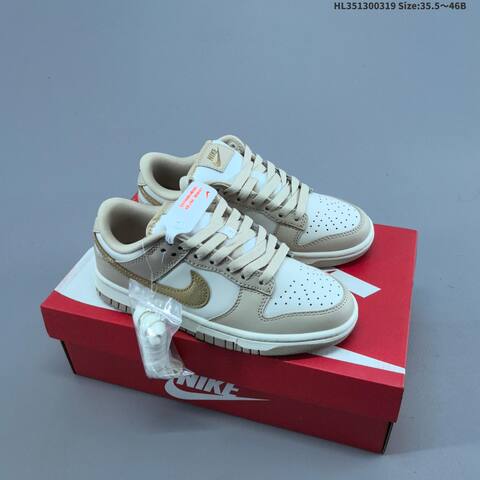 Nike Dunk Low Gold Swoosh Sail Beige Gold White EU 35 5-46 Skate Shoe - Unisex (BS-61250)