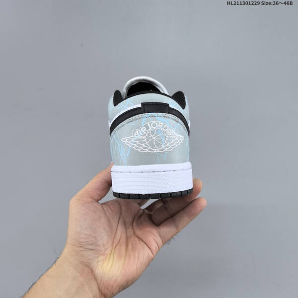 Jordan Air Jordan 1 Low white/gray/black with blue lightning accents 36~46 basketball