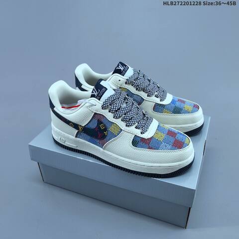 Nike Air Force 1 07 LV8 Off White Navy Blue Multicolor EU 36-45 Sneaker - Unisex (BS-62365)