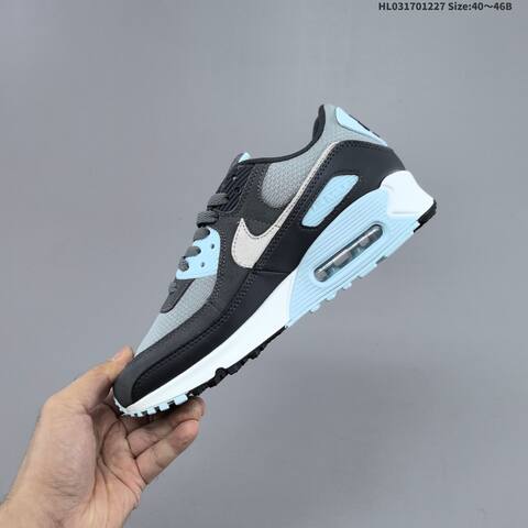 Nike Air Max 90 Grey Dark Grey Light Blue White Black EU 40-46 Running Shoe - Men's (BS-62380)