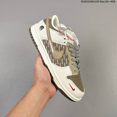 Nike Dunk SB Low Supreme Off White Brown Khaki Red EU 36-45 Skate Shoe - Unisex (BS-62949)