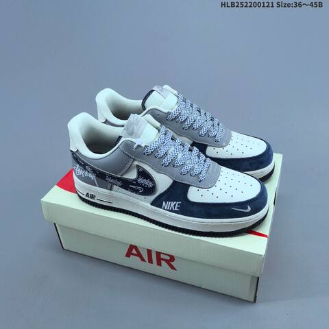 Nike Air Force 1 07 LV8 White Navy Blue Grey Red EU 36-45 Sneaker - Unisex (BS-61855)