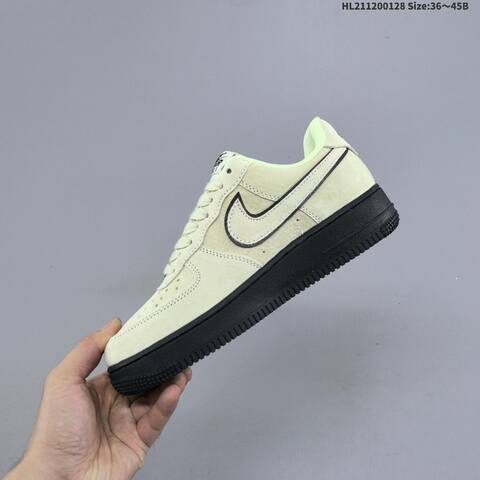 Nike Air Force 1 07 Light Beige Black Neon Green EU 36-45 Sneaker - Unisex (BS-61704)