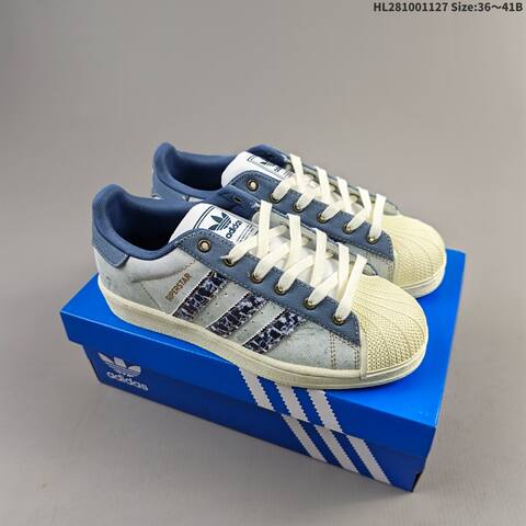 Adidas Superstar JS2488 Light Blue Cream White Dark Blue EU 36-41 Skate Shoe - Unisex (BS-65425)