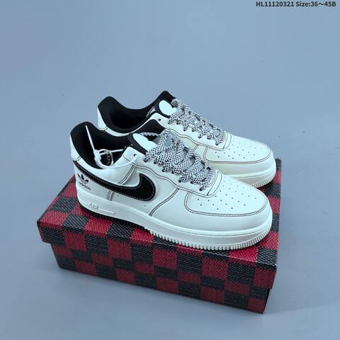 Nike Air Force 1 07 Black Grey White Burgundy Gold EU 36-45 Sneaker - Unisex (BS-61214)