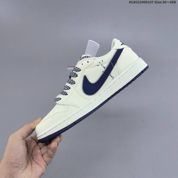 Nike Air Jordan 1 x Travis Scott cream/navy with Stussy script and blue laces 36~45B lifestyle