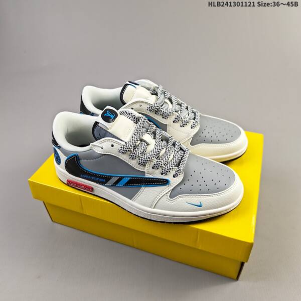 Louis Vuitton Air Jordan 1 Low x Travis Scott inspired gray/white/black with yellow accents EU 36-45 lifestyle