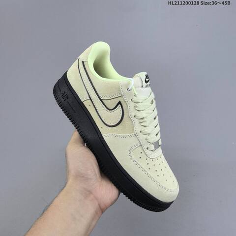 Nike Air Force 1 07 Light Beige Black Neon Green EU 36-45 Sneaker - Unisex (BS-61704)