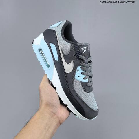 Nike Air Max 90 Grey Dark Grey Light Blue White Black EU 40-46 Running Shoe - Men's (BS-62380)