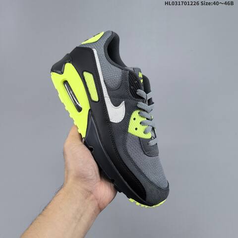 Nike Air Max 90 Grey Black Neon Yellow White EU 40-46 Running Shoe - Men's (BS-62433)