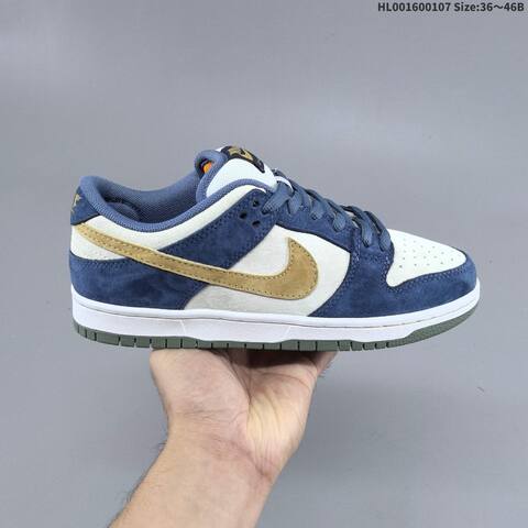 Nike SB Dunk Low Pro Navy Blue Off White Gold White EU 36-46 Skate Shoe - Unisex (BS-62174)