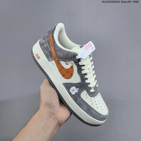 Nike Air Force 1 07 LV8 Off White Grey Dark Grey Orange EU 36-45 Sneaker - Unisex (BS-61211)