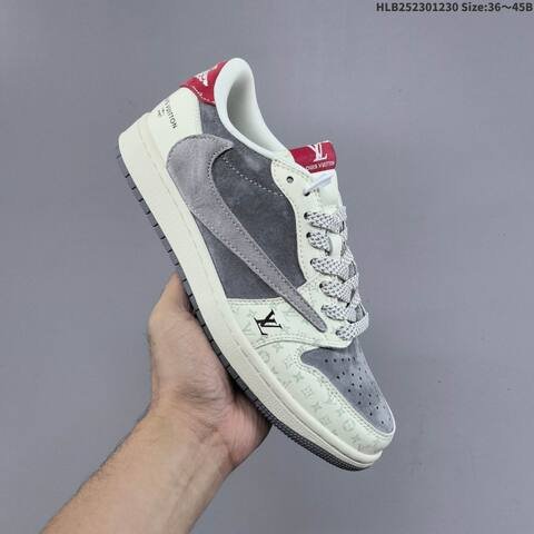 Nike Air Jordan 1 Low gray white red with monogram pattern