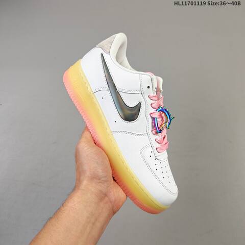 Nike Air Force 1 07 White Pink Yellow Iridescent EU 36-40 Sneaker - Unisex (BS-63435)