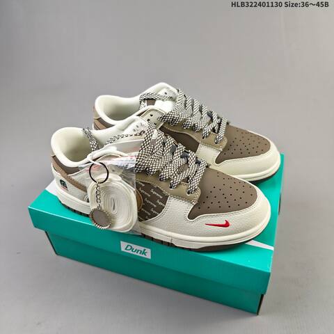 Nike Dunk SB Low Supreme Off White Brown Khaki Red EU 36-45 Skate Shoe - Unisex (BS-62949)