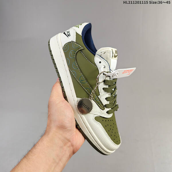 Nike Air Jordan 1 off-white/gray/green with vintage-style printed overlay EU 36-45 basketball