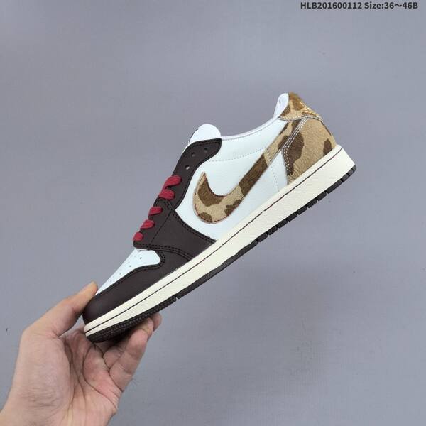 Nike Air Jordan 1 Low OG white/black-brown with burgundy laces and camo accent 36~46 lifestyle