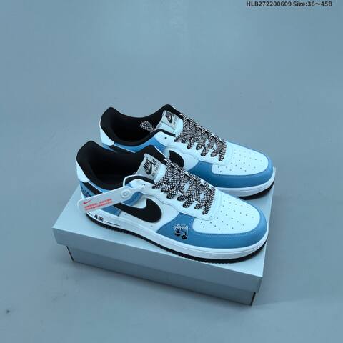 Nike Air Force 1 07 LV8 Stussy White University Blue Black Silver EU 36-45 Sneaker - Unisex (BS-59930)