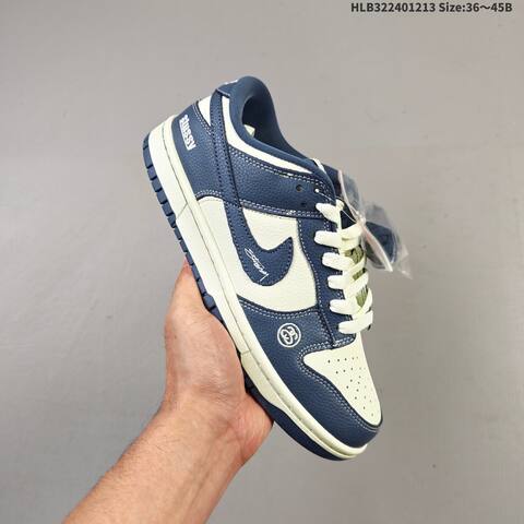 Nike SB Dunk Low Retro DIY Stussy Sail Navy Blue White EU 36-45 Skate Shoe - Unisex (BS-62720)