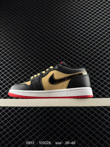 Jordan Air Jordan 1 Low HQ2016-200 Black Gold White Red EU 36-46 Basketball Shoe - Unisex (BS-80724)