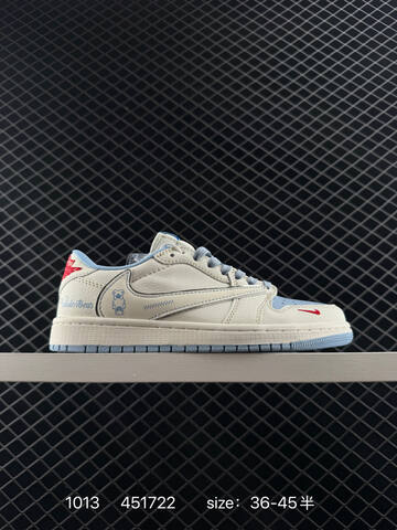 Jordan Air Jordan 1 Low Travis Scott Bearbrick Sail Light Blue Red Silver EU 36-45 Sneaker - Unisex (BS-80524)