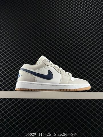 Jordan Air Jordan 1 Low White Light Grey Navy Blue Gum Brown EU 36-45 Sneaker - Unisex (BS-81287)
