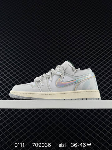 Jordan Air Jordan 1 Low White Light Grey Iridescent Cream Dark Green EU 36-46 Sneaker - Unisex (BS-79848)