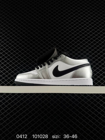 Jordan Air Jordan 1 Low White Metallic Silver Black EU 36-46 Sneaker - Unisex (BS-79502)