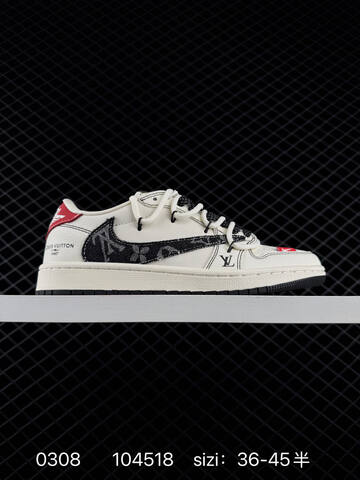 Jordan Air Jordan 1 Low Travis Scott Stussy Supreme Custom Sail Navy Grey Black Red EU 36-45 Sneaker - Unisex (BS-79690)