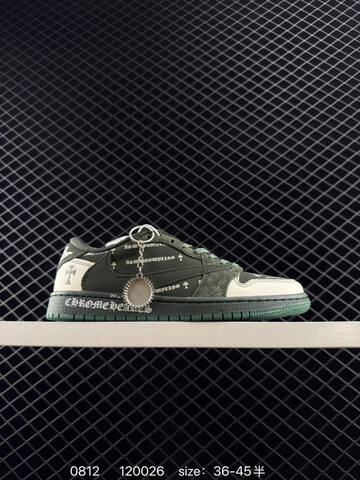 Jordan Air Jordan 1 Low Travis Scott Reverse Mocha Chrome Hearts Custom Dark Green Off White EU 36-45 Sneaker - Unisex (BS-80929)