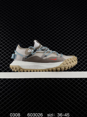 Nike ACG Mountain Fly Low GTX SE beige gray with tan outsole and red swoosh 36-45 trail