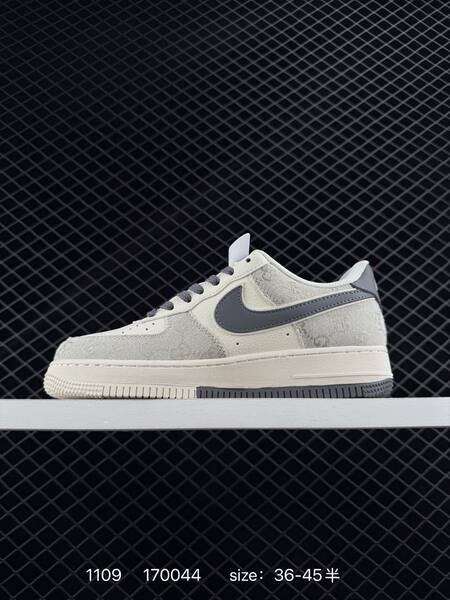 Nike Air Force 1 Low gray and white with monogram print EU 36-45 lifestyle