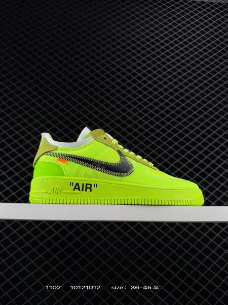 Nike Air Force 1 07 Low x Off-White neon yellow volt with black swoosh and tan accents EU 36-45 lifestyle