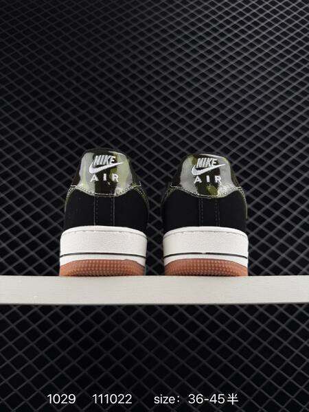 Nike Air Force 1 Low Retro black white with camo metallic swoosh and gum sole EU 36-45 casual lifestyle