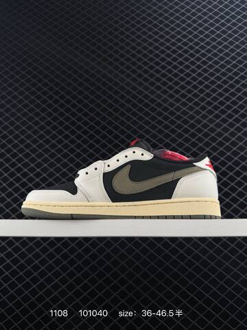 Jordan Travis Scott x Air Jordan 1 Low Black White Olive Cream Red EU 36-46 5 Sneaker - Unisex (BS-80324)