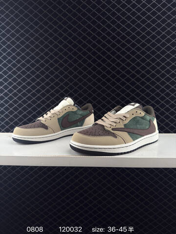 Jordan Fragment x Travis Scott x Air Jordan 1 Low Khaki Dark Brown Green White Black EU 36-45 Sneaker - Unisex (BS-80953)
