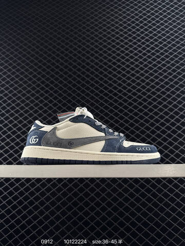 Jordan Air Jordan 1 Low Travis Scott Custom Off White Navy Grey Cream EU 36-45 Skate Shoe - Unisex (BS-80729)