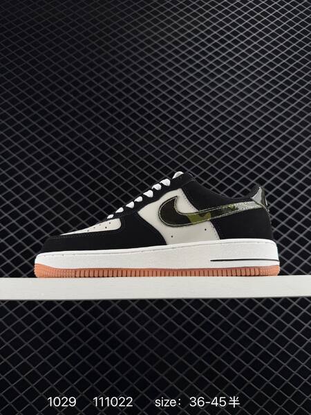 Nike Air Force 1 Low Retro black white with camo metallic swoosh and gum sole EU 36-45 casual lifestyle