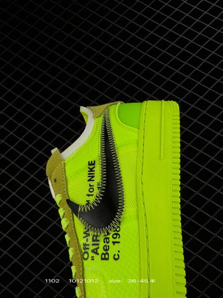 Nike Air Force 1 07 Low x Off-White neon yellow volt with black swoosh and tan accents EU 36-45 lifestyle