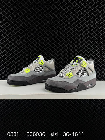 Jordan Air Jordan 4 Retro CT5342-007 Grey Dark Grey Neon Yellow Black EU 36-46 Basketball Shoe - Unisex (BS-79573)