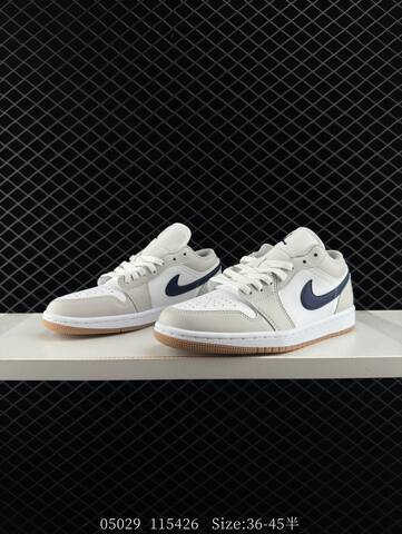 Jordan Air Jordan 1 Low White Light Grey Navy Blue Gum Brown EU 36-45 Sneaker - Unisex (BS-81287)